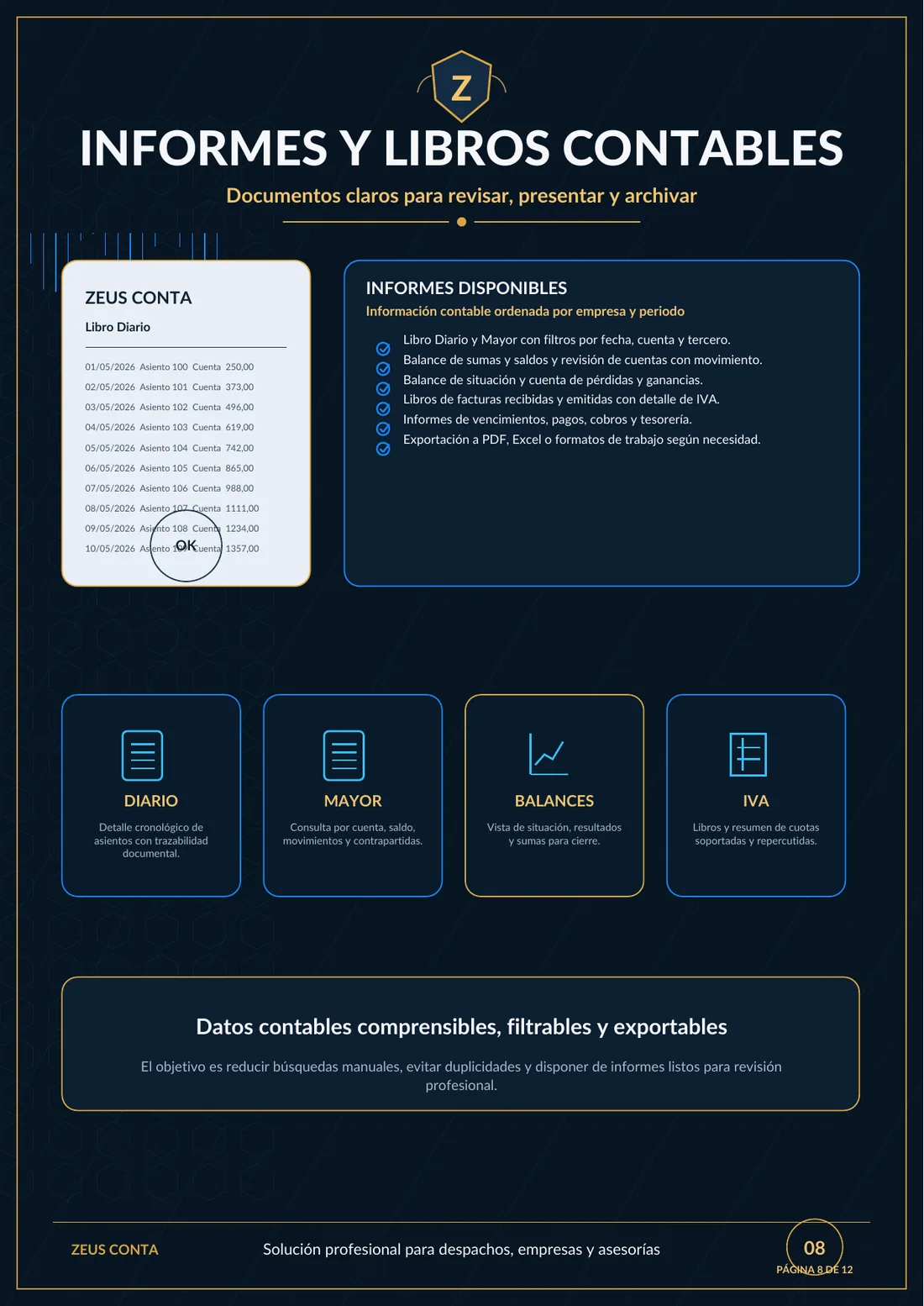 Informes y libros contables de Zeus Conta