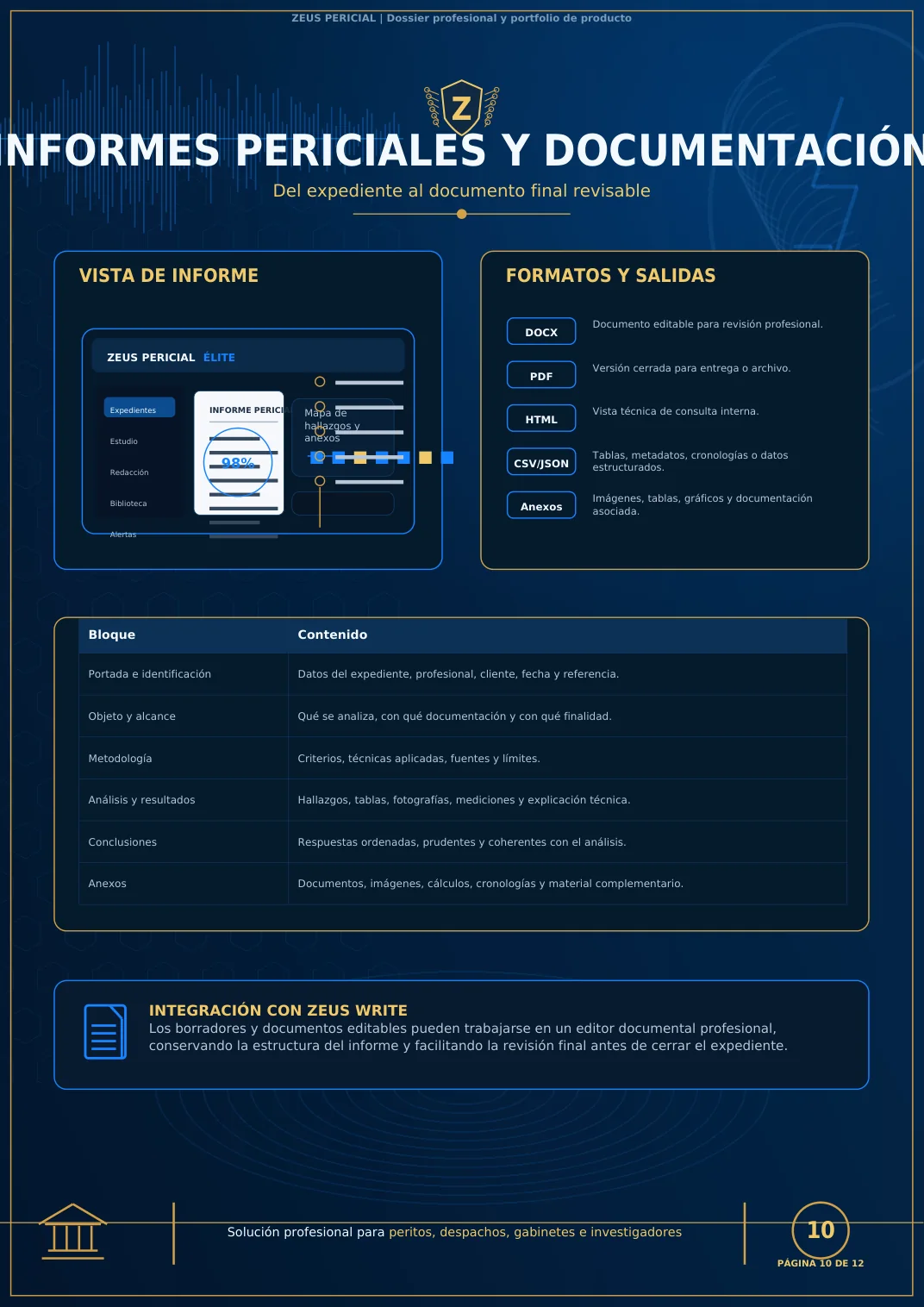 Informes periciales y documentación en Zeus Pericial